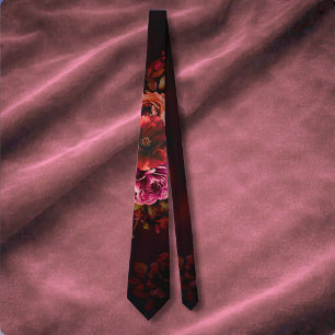 Elegant red black moody floral wedding neck tie