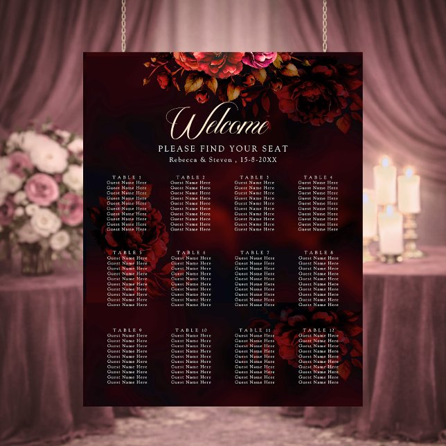 Elegant red black moody floral wedding  poster (Creator Uploaded)