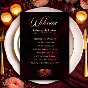 Elegant red black moody floral wedding program