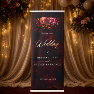 Elegant red black moody floral wedding retractable banner