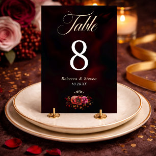 Elegant red black moody floral wedding  table number