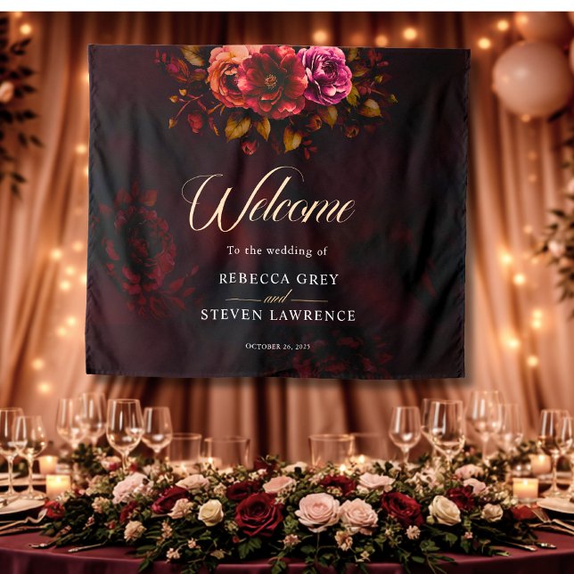 Elegant red black moody floral wedding  tapestry (Creator Uploaded)