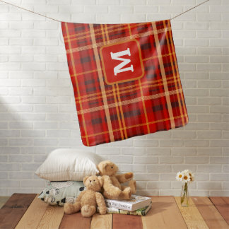 Elegant Red Black Plaid Monogram Custom Baby Blanket
