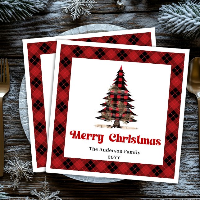 Elegant red black plaid napkins custom name  (Elegant red black plaid napkins custom name tag

)