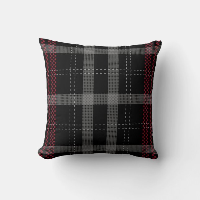 Elegant Red Black Plaid Tartan Check Pattern  Throw Pillow (Front)