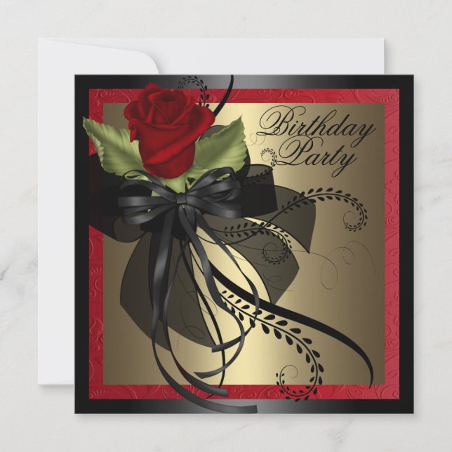 Elegant Red & Black Rose Birthday Invitation (Front)