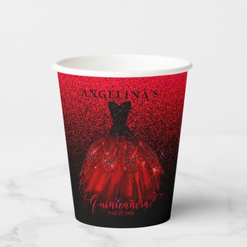 Elegant Red  Black Spanish Gown Quinceaera Paper Cups