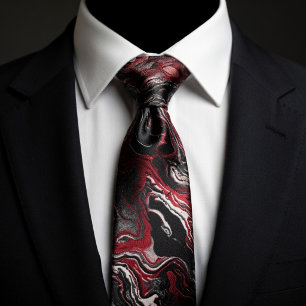 Elegant Red Black Swirl Marble Neck Tie