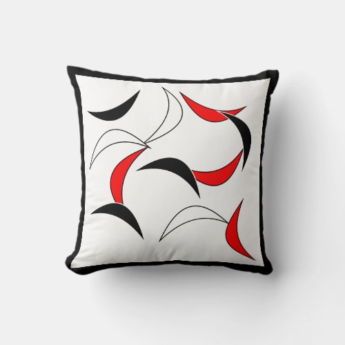 Elegant Red Black  White Abstract Pattern Throw Pillow