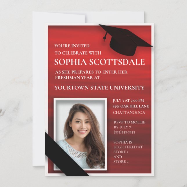 Elegant Red Black White College Trunk Party Photo Invitation (Front)