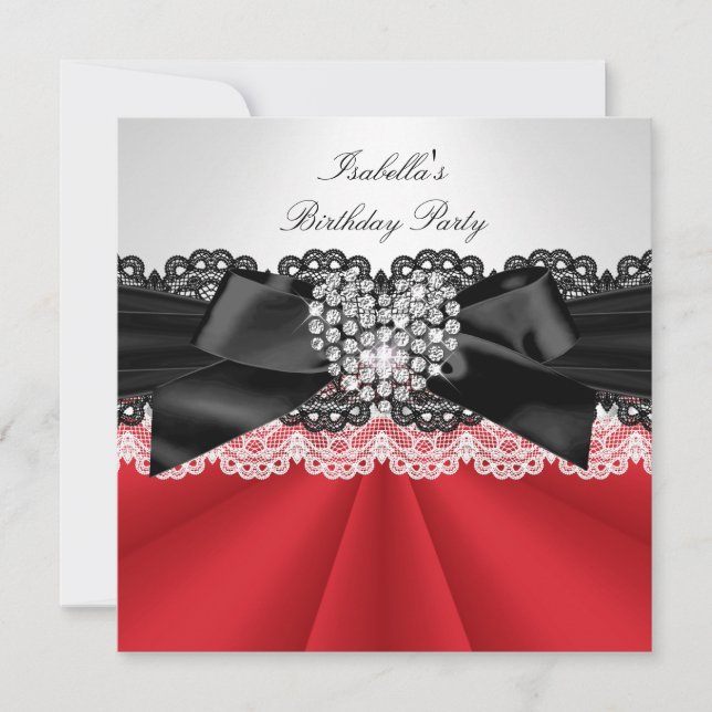 Elegant Red Black White Diamond Birthday Party Invitation (Front)