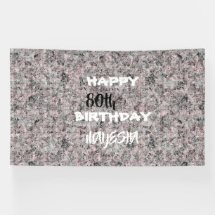 Elegant Red Black & White Floral Birthday Banner 