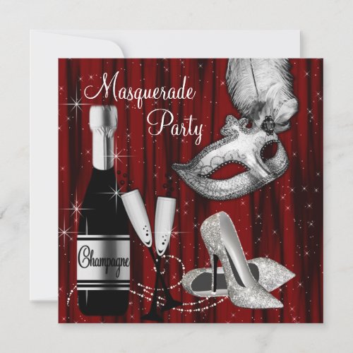 Elegant Red Black White Masquerade Party Invitation