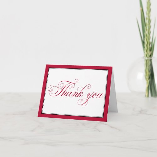 Elegant Red Black White Script Thank You Note Card