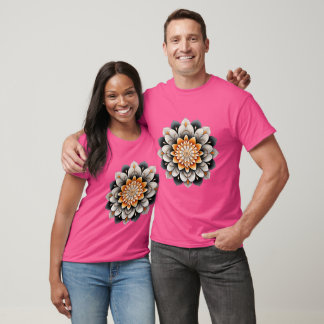 Elegant Red, Blue, and Cream Mandala Flower Design T-Shirt