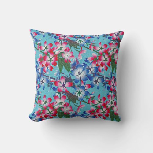 Elegant Red Blue And White Flower Throw Pillow