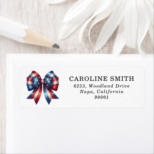 Elegant Red Blue and White Patriotic Bow Address  Label