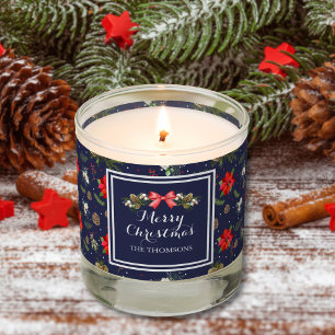 Elegant Red Blue Berries Floral Merry Christmas Scented Candle