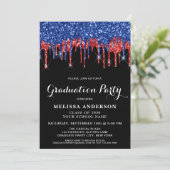 Elegant Red Blue Glitter Drip Patriotic Graduation Invitation (Standing Front)