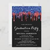 Elegant Red Blue Glitter Drip Patriotic Graduation Invitation (Front)