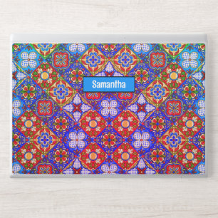 Elegant Red Blue Mexican Talavera Floral Tiles HP Laptop Skin
