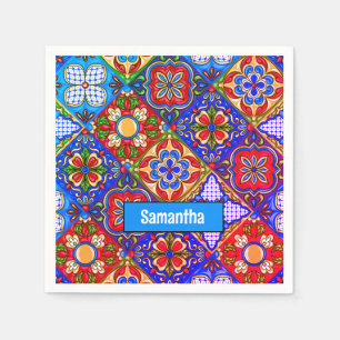Elegant Red Blue Mexican Talavera Tiles Napkins