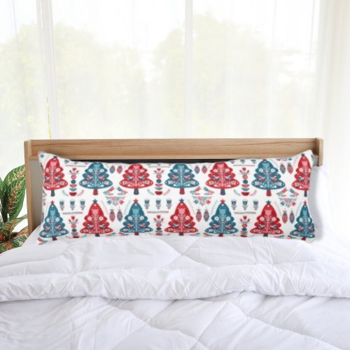 Elegant Red Blue Scandinavian Christmas Tree Body Pillow