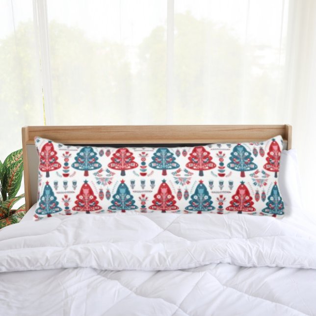 Elegant Red Blue Scandinavian Christmas Tree Body Pillow (Creator Uploaded)