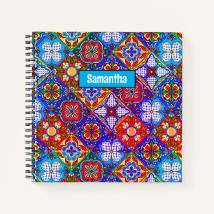 Elegant Red Blue Talavera Tile Mexican Art Notebook