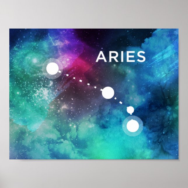 Elegant Red Blue Watercolor Nebula Aries Poster (Front)