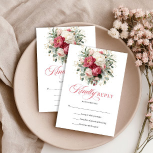 Elegant Red Blush Boho Wedding RSVP Card