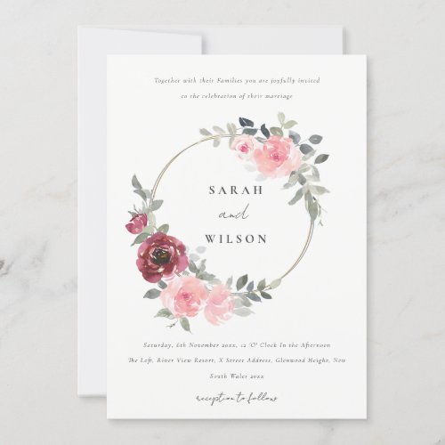 ELEGANT RED BLUSH BURGUNDY FLORAL WEDDING INVITE