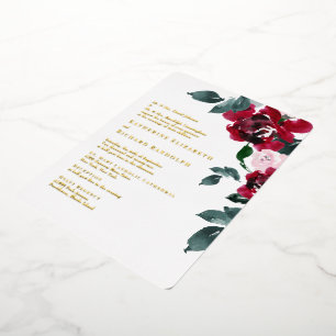Elegant Red & Blush Floral Rounded Wedding Gold Foil Invitation