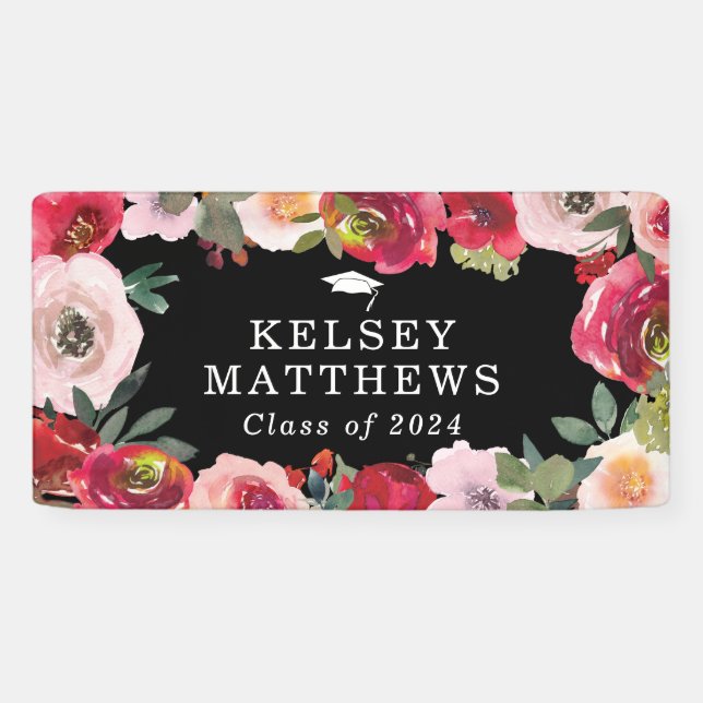Elegant Red & Blush Pink Floral Graduation Banner (Horizontal)