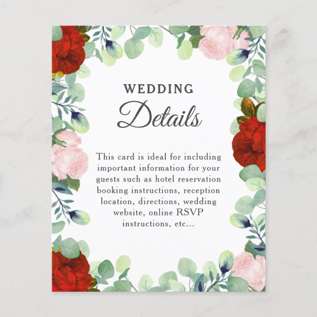Elegant Red Blush Rose Greenery Wedding Details (Front)