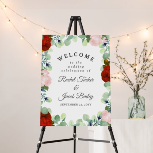 Elegant Red Blush Rose Greenery Wedding Invitation Foam Board