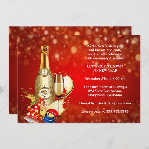 Elegant Red Bohek Lights New Years Eve Party Invitation