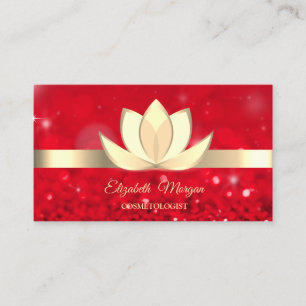 Elegant Red Bokeh Gold Lotus Flower Yoga Reiki Business Card