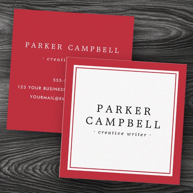 Elegant red border professional minimalist square business card (Elegant red border professional minimalist square business card)
