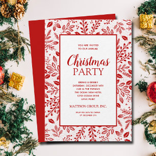 Elegant Red Botanicals Christmas Party Invitation