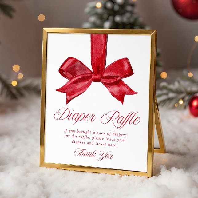 Elegant Red Bow Baby Shower Diaper Raffle Sign (Creator Uploaded)