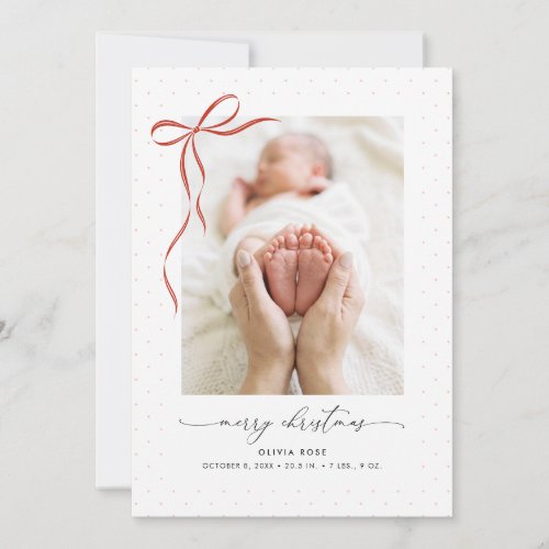 Elegant Red Bow Baby's First Christmas Photo Holiday Card