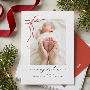 Elegant Red Bow Baby's First Christmas Photo Holiday Card