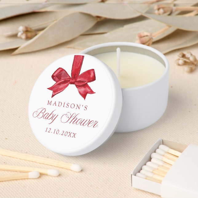 Elegant Red Bow Christmas Baby Shower Mini Candle Favors (Insitu)
