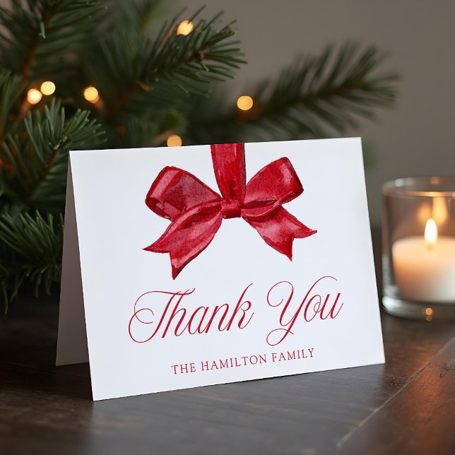 Elegant Red Bow Christmas Baby Shower Thank You Card (Creator Uploaded)