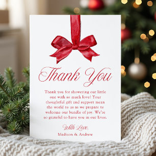 Elegant Red Bow Christmas Baby Shower Thank You Card