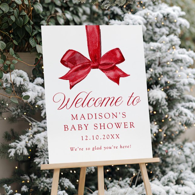 Elegant Red Bow Christmas Baby Shower Welcome Sign (Creator Uploaded)