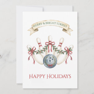 Elegant Red Bow Christmas Bowling Holiday Card