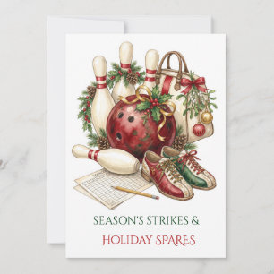 Elegant Red Bow Christmas Bowling Holiday Card