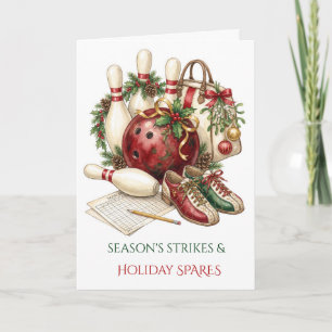 Elegant Red Bow Christmas Bowling  Holiday Card